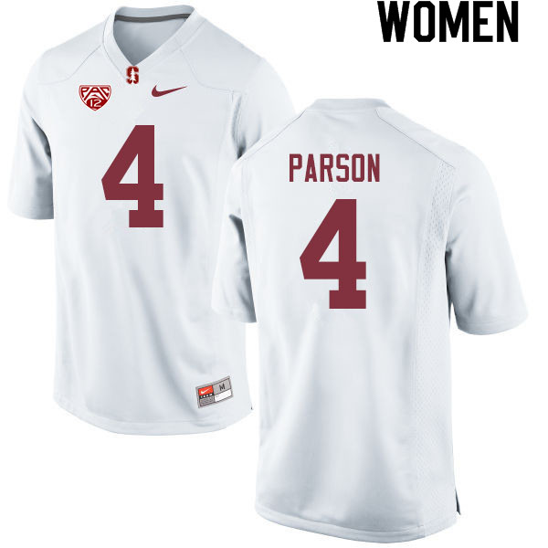 Women #4 J.J. Parson Stanford Cardinal College Football Jerseys Sale-White - Click Image to Close